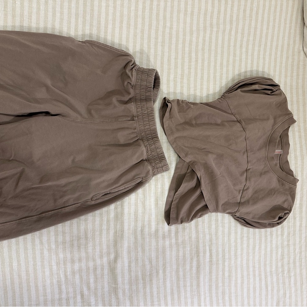Brown Puff Sleeve Top and Pants Set